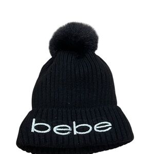 Bebe Black Beanie with Pom-Pom